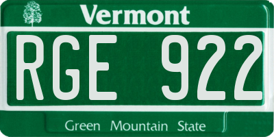 VT license plate RGE922