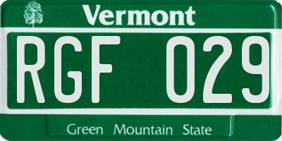 VT license plate RGF029