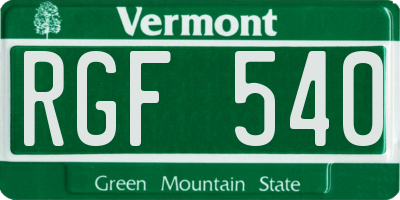 VT license plate RGF540