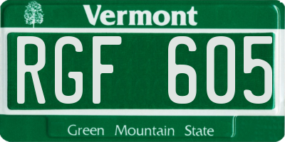 VT license plate RGF605