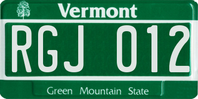 VT license plate RGJ012
