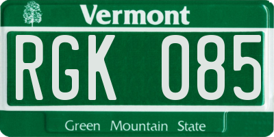 VT license plate RGK085