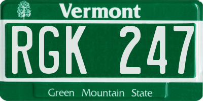 VT license plate RGK247