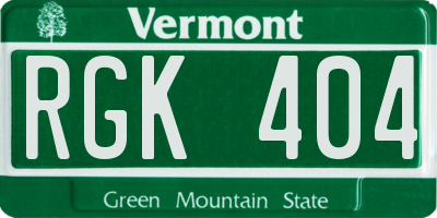 VT license plate RGK404
