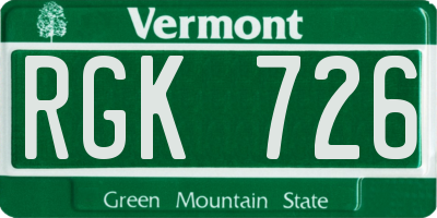 VT license plate RGK726