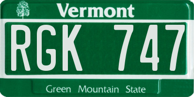 VT license plate RGK747