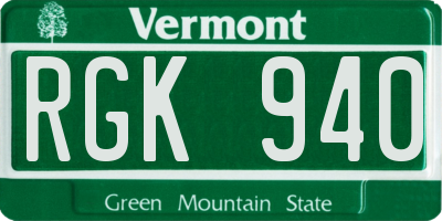 VT license plate RGK940