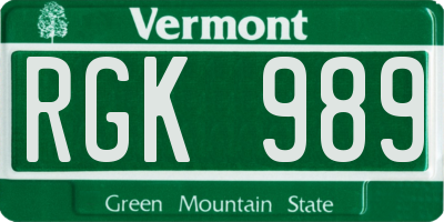 VT license plate RGK989