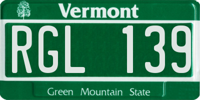 VT license plate RGL139