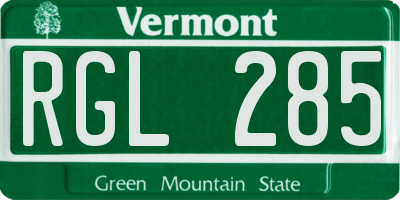 VT license plate RGL285