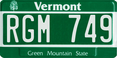 VT license plate RGM749