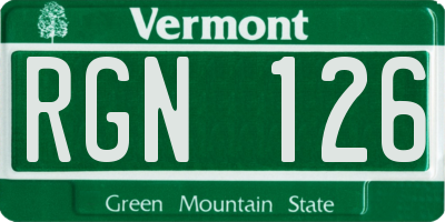 VT license plate RGN126