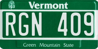 VT license plate RGN409