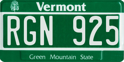 VT license plate RGN925
