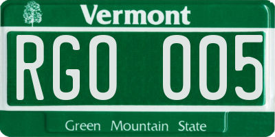 VT license plate RGO005