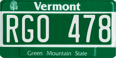 VT license plate RGO478