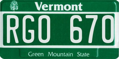 VT license plate RGO670