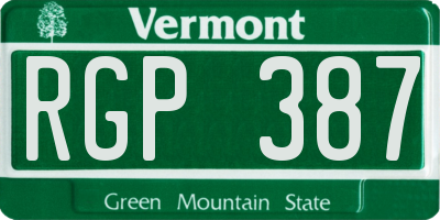 VT license plate RGP387