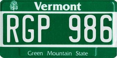 VT license plate RGP986