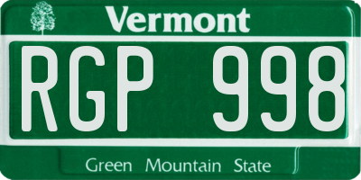 VT license plate RGP998