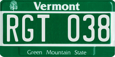 VT license plate RGT038
