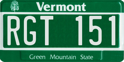 VT license plate RGT151