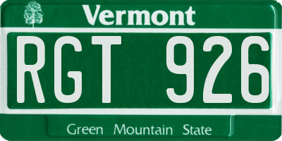 VT license plate RGT926