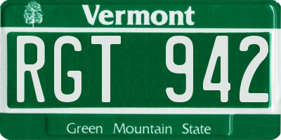 VT license plate RGT942