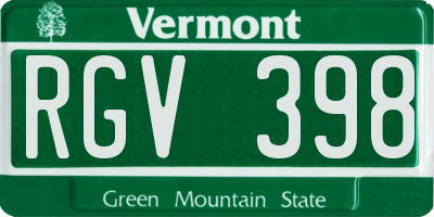 VT license plate RGV398