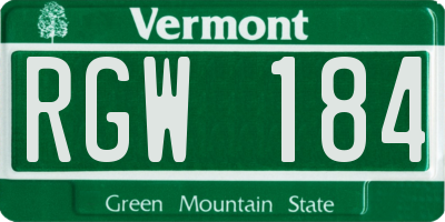 VT license plate RGW184