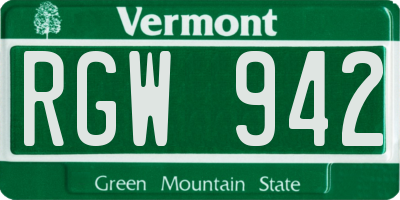 VT license plate RGW942