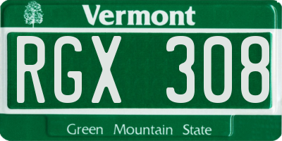 VT license plate RGX308