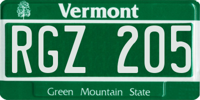 VT license plate RGZ205