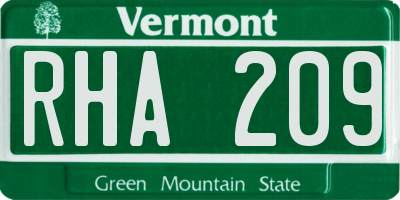 VT license plate RHA209