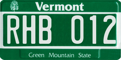 VT license plate RHB012