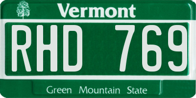 VT license plate RHD769