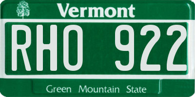 VT license plate RHO922
