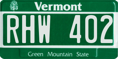VT license plate RHW402