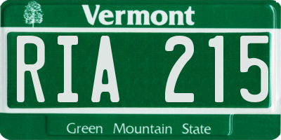VT license plate RIA215