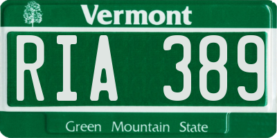 VT license plate RIA389