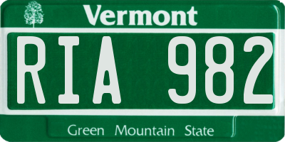 VT license plate RIA982