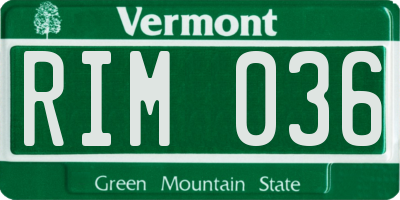 VT license plate RIM036
