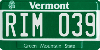 VT license plate RIM039