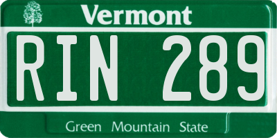 VT license plate RIN289