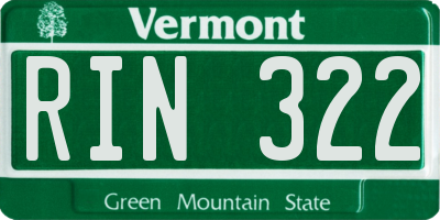 VT license plate RIN322