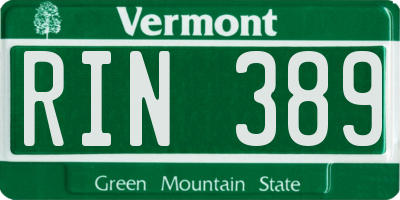 VT license plate RIN389