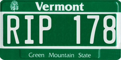 VT license plate RIP178