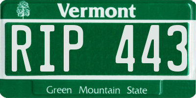 VT license plate RIP443