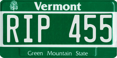VT license plate RIP455
