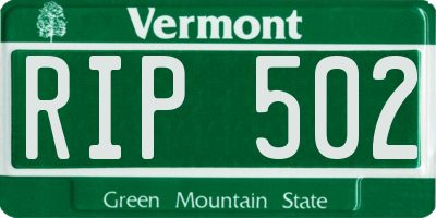 VT license plate RIP502